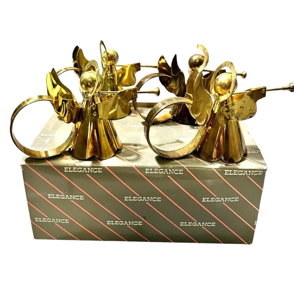Elegance Vintage Brass Angel Napkin Rings Set of 4 in Box - Picture 6 of 7
